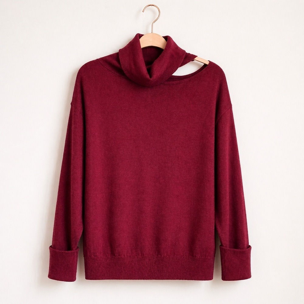525 America NEW Burgundy Collarbone Cut-out Oversized Sweater SZ Small Y2K Chic - Picture 2 of 12